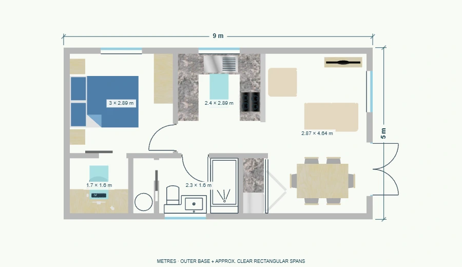 Classic 45 dimensioned floor plan