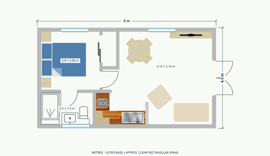 Compact 36 dimensioned floor plan
