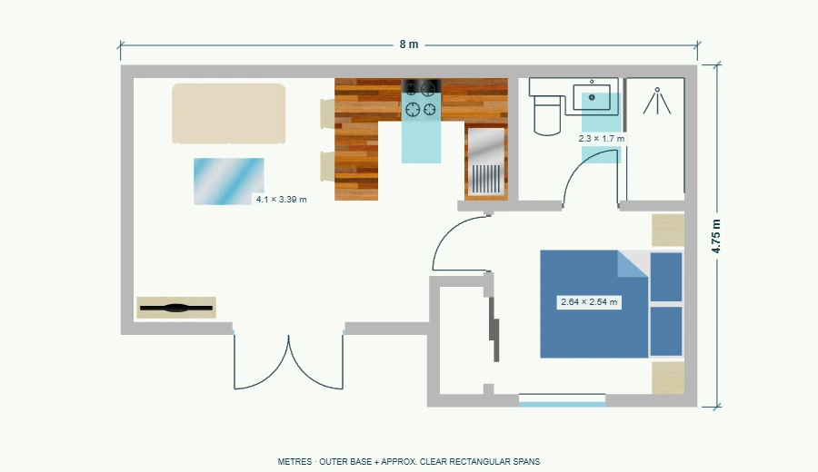 Recess 34 dimensioned floor plan