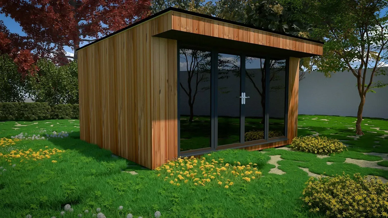 An overhanging roof garden-room design visualisation