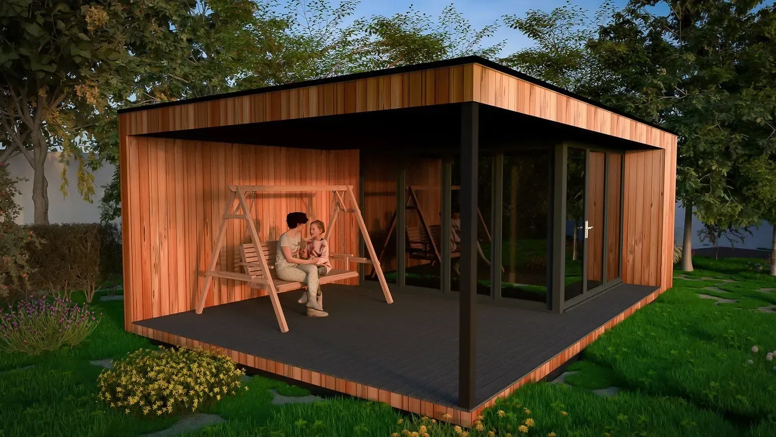A sheltered canopy garden-room design visualisation