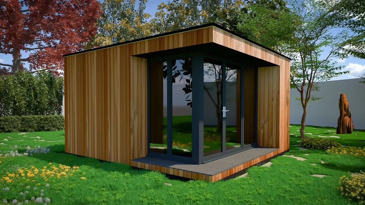 Recessed glazing garden-room design visualisation