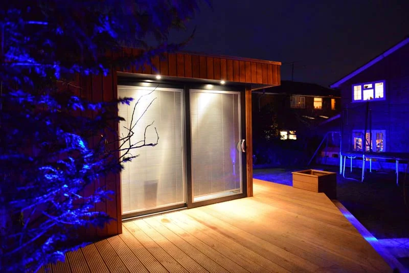 Open sliding doors and hardwood deck — Borehamwood, North London