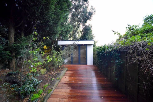 The decked garden approach to the gym entrance