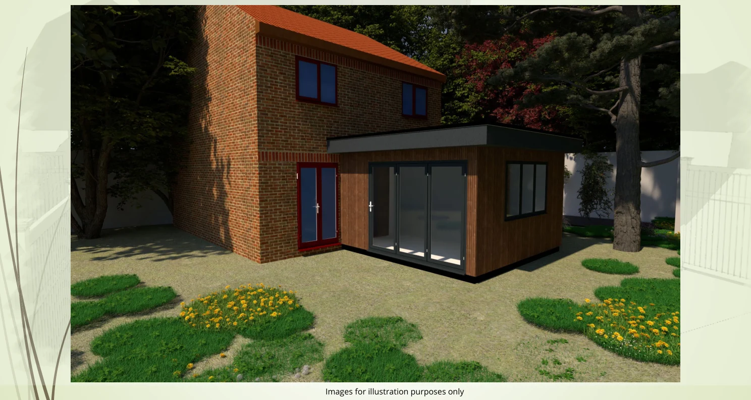 Original Harlow extension concept illustration alongside the existing house