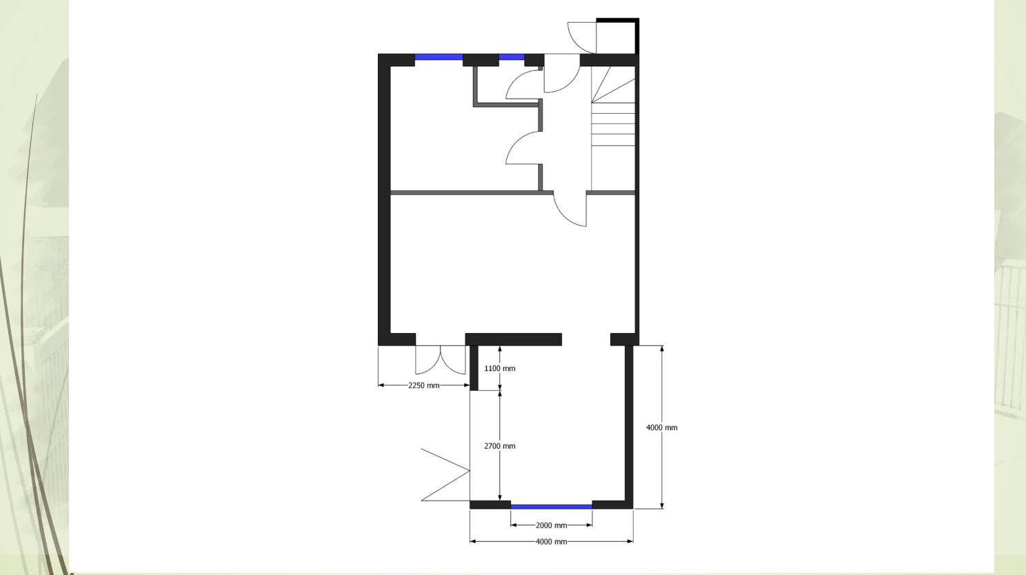 Original Harlow house and extension layout with approximately 4 m by 4 m extension dimensions