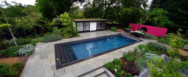 The poolside garden setting of the Sevenoaks gym and office