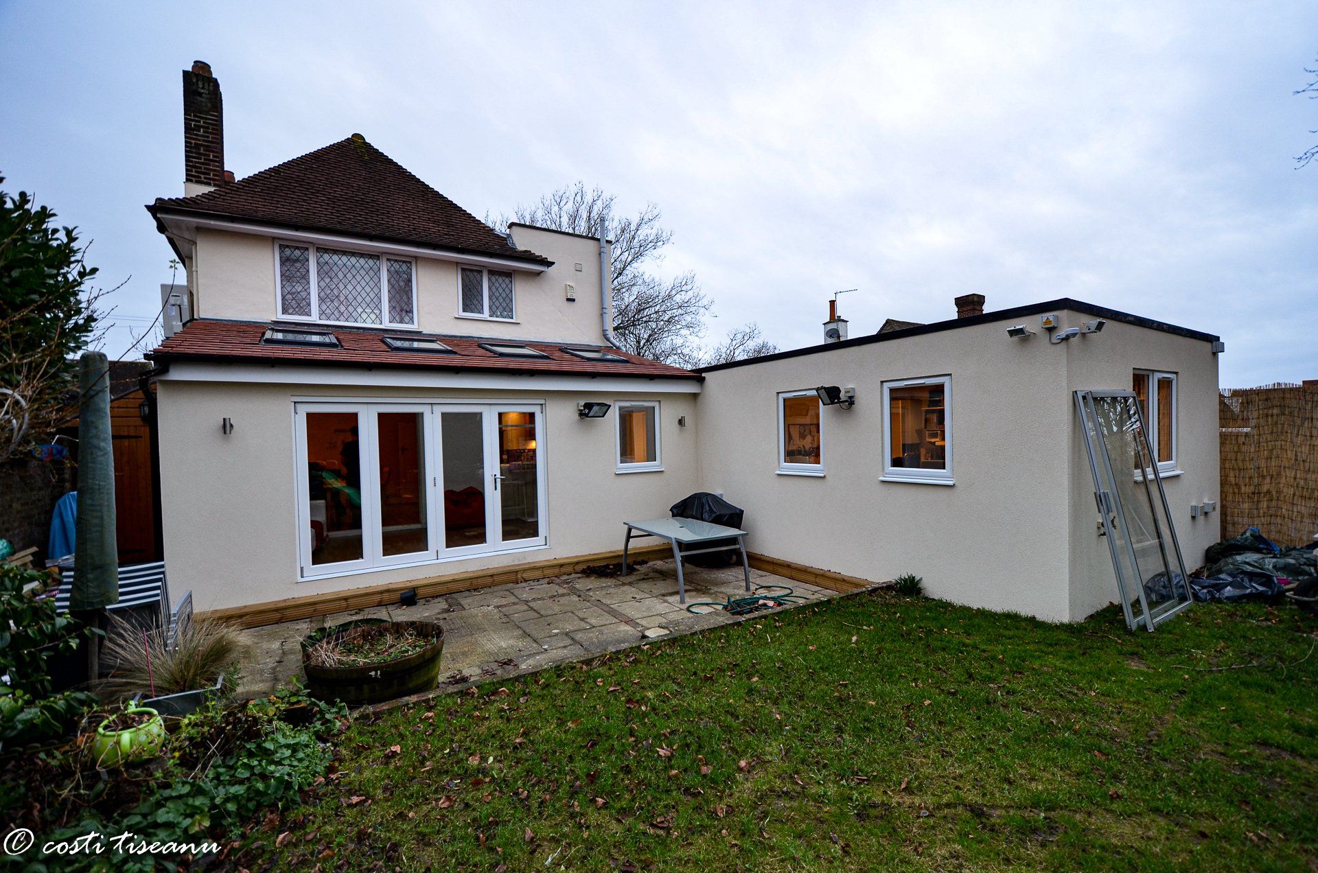 Completed single-storey extension beside the existing house