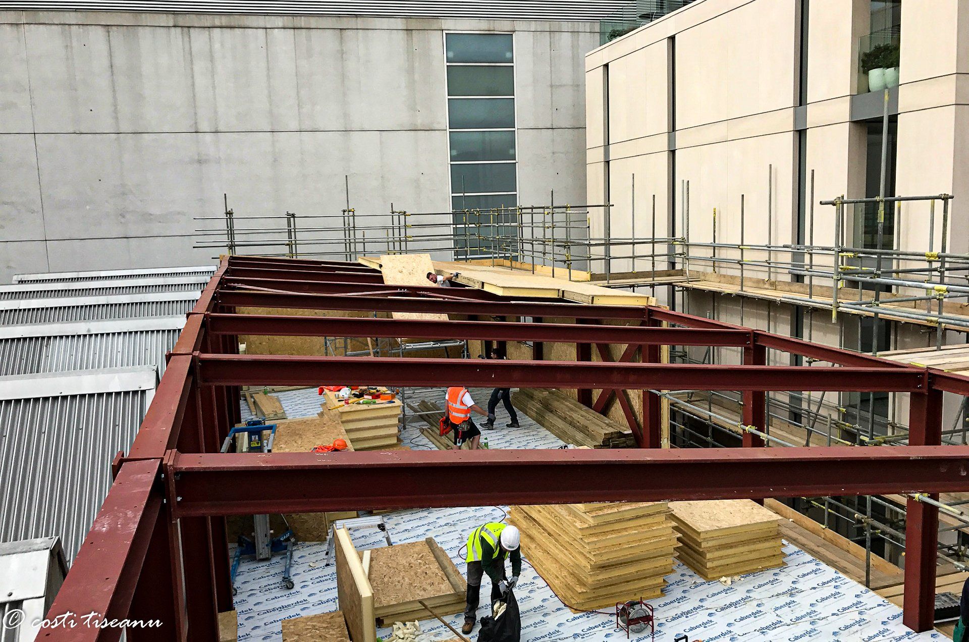 Upper floor framing and structural steelwork on site