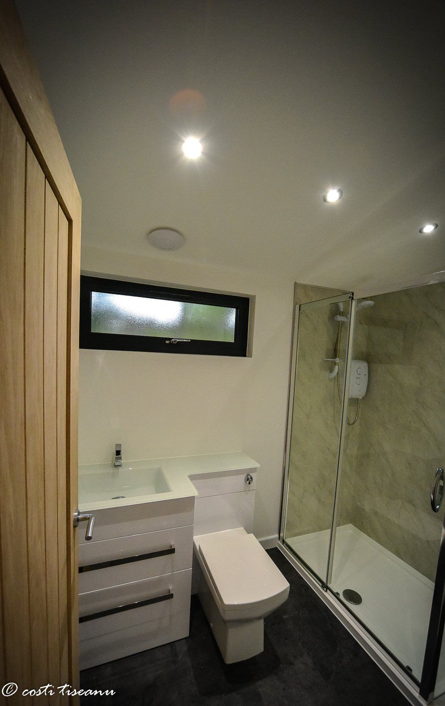 Garden gym shower room with basin and toilet