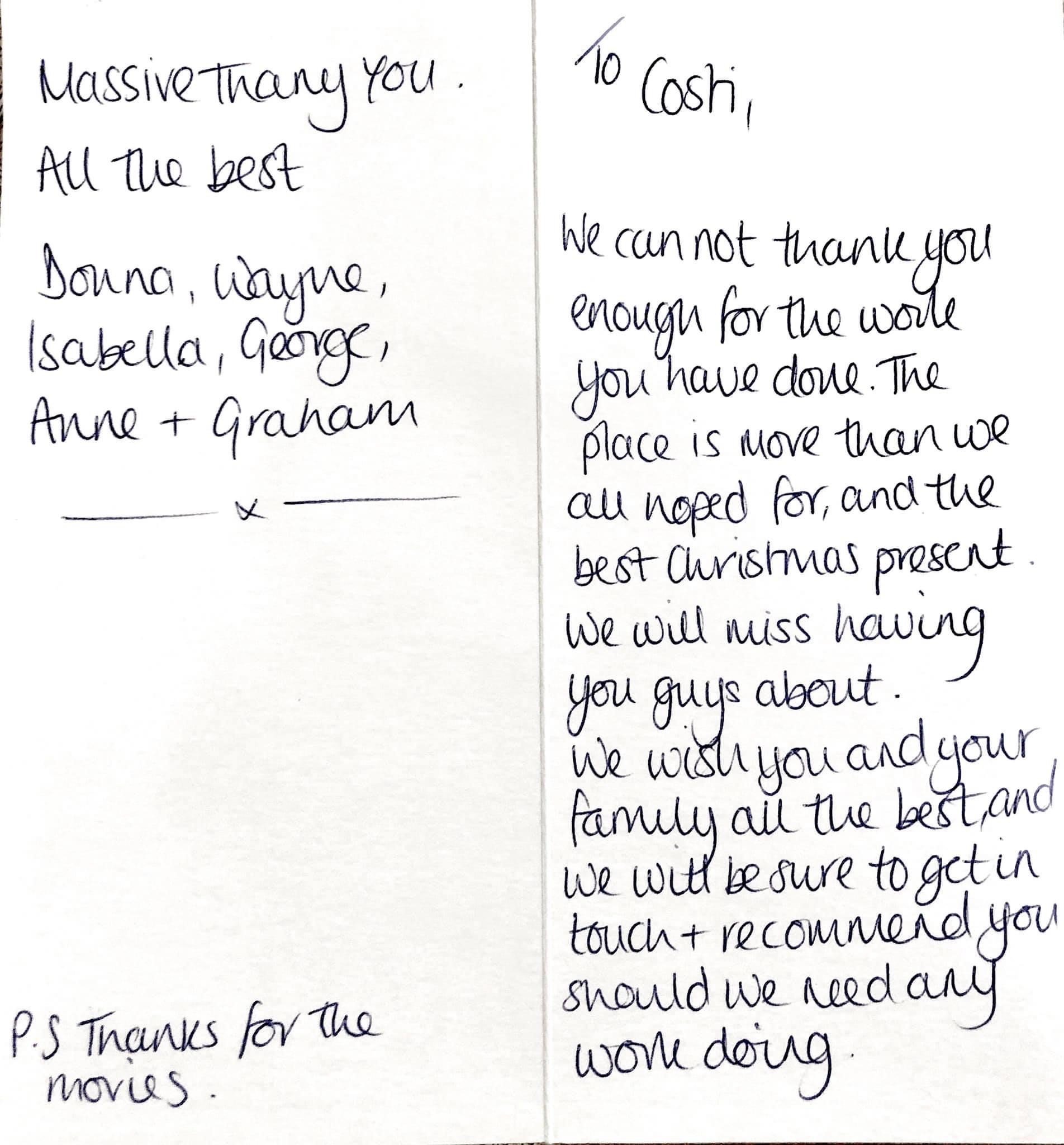 Original customer letter about the granny annexe project