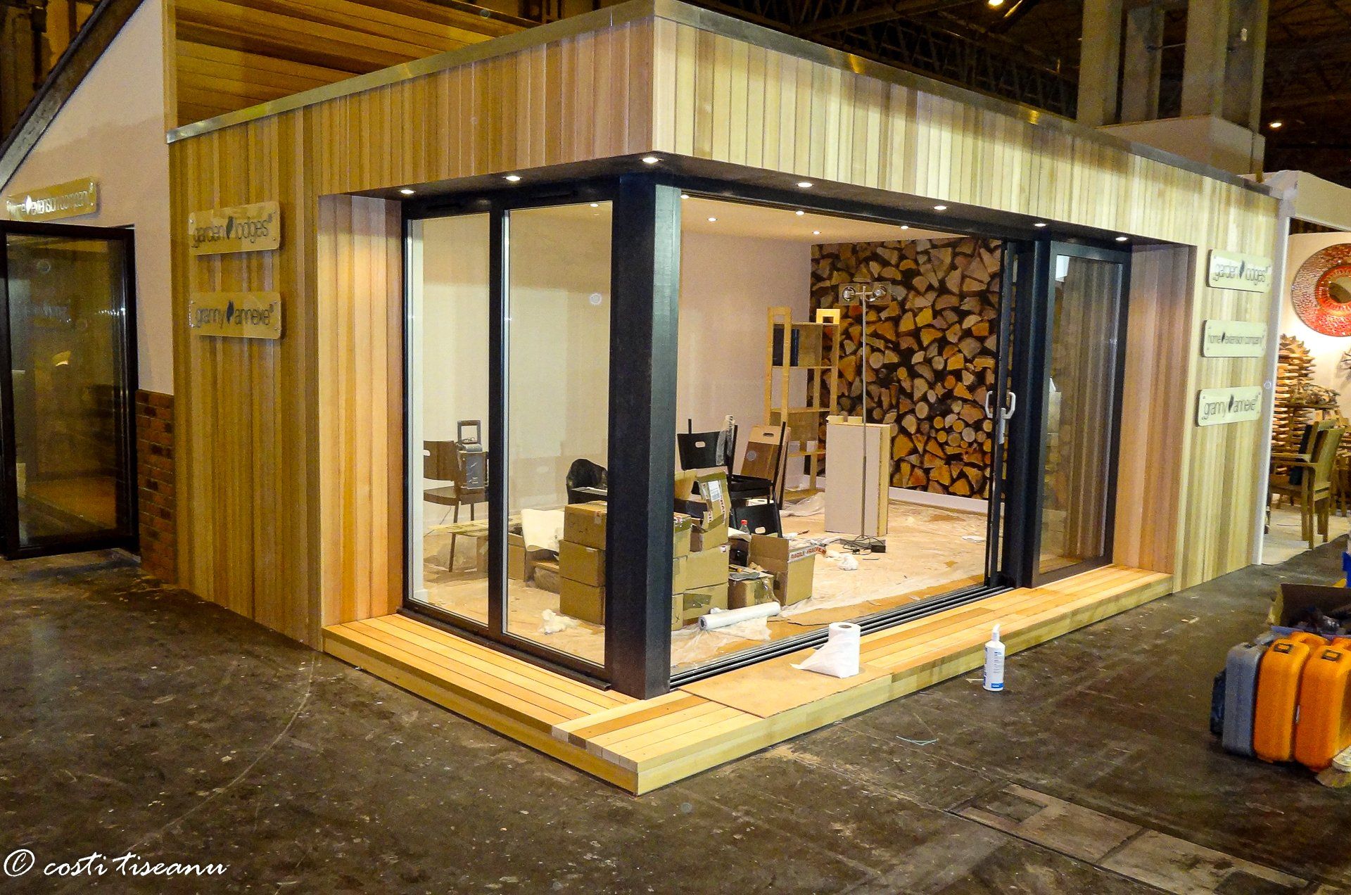 Garden room with glazed frontage in an exhibition hall