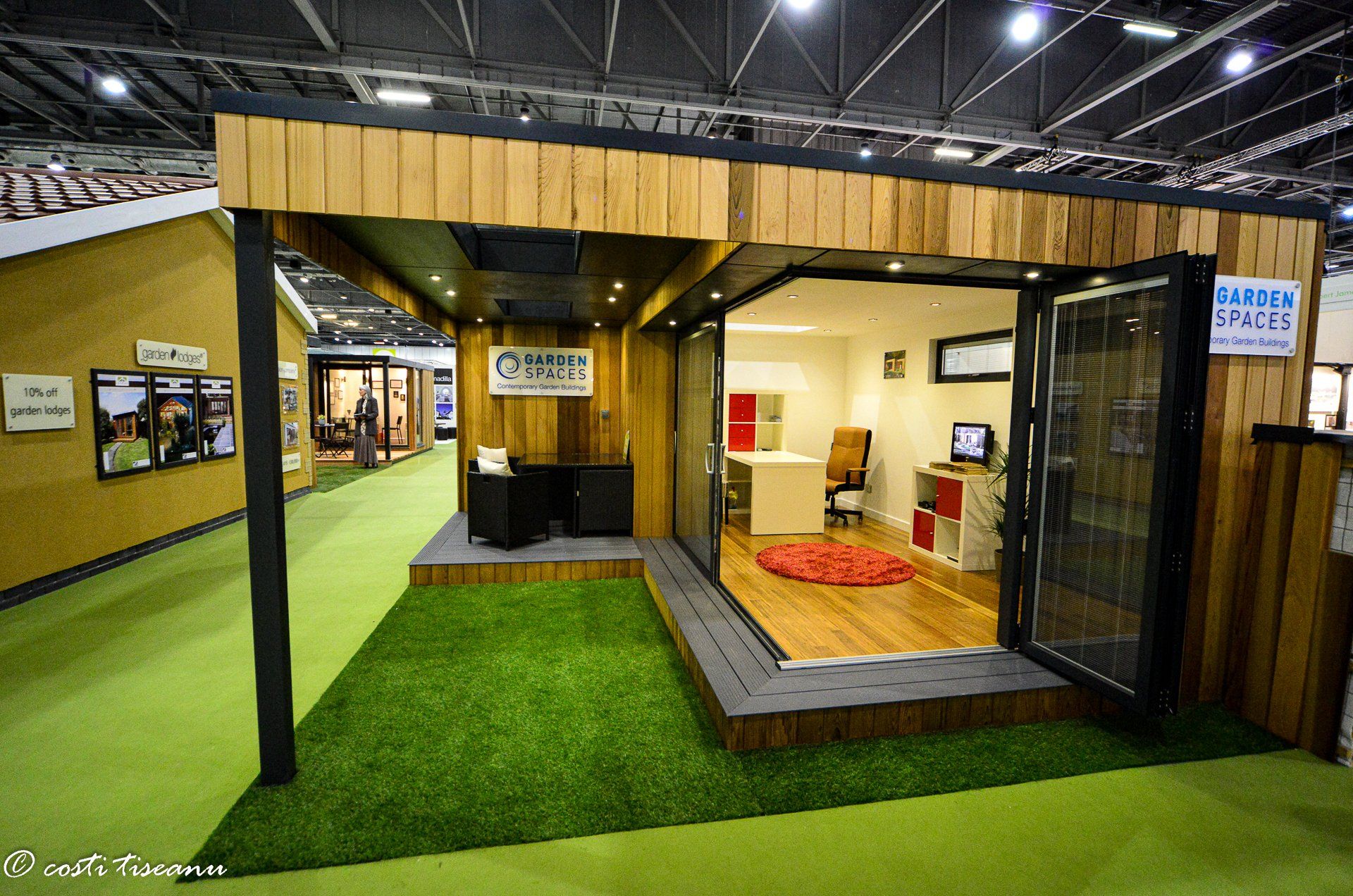 Garden-room display with interior seating