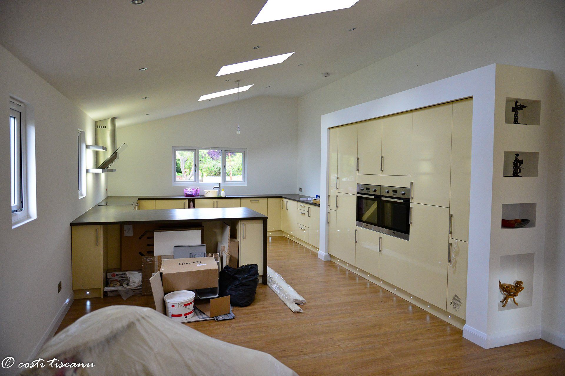 Open-plan kitchen and dining area inside the extension