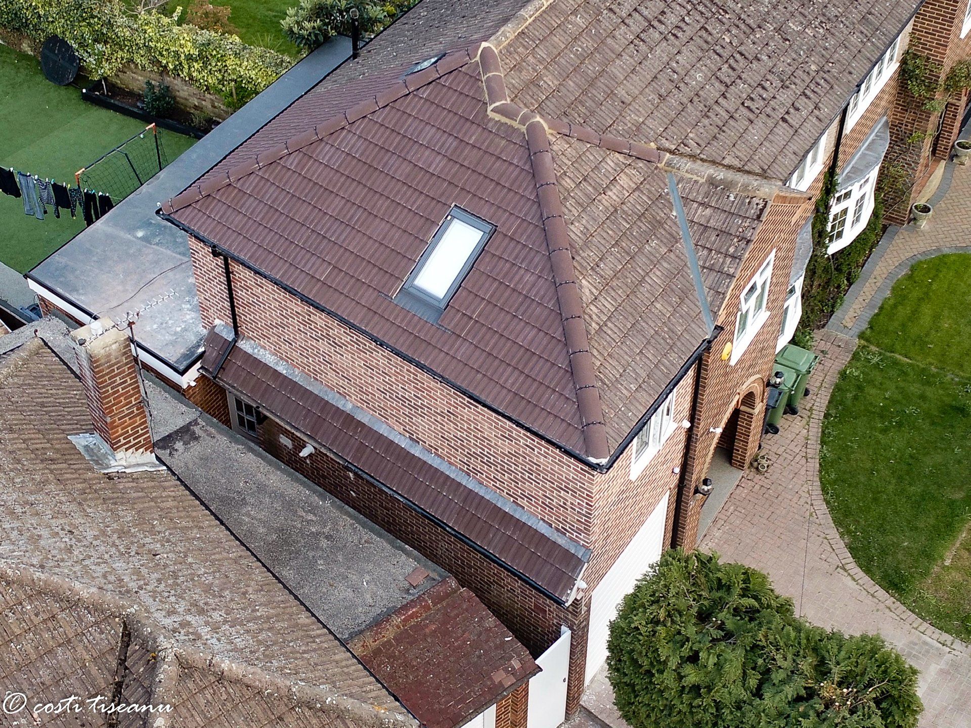 Completed pitched roof viewed from above